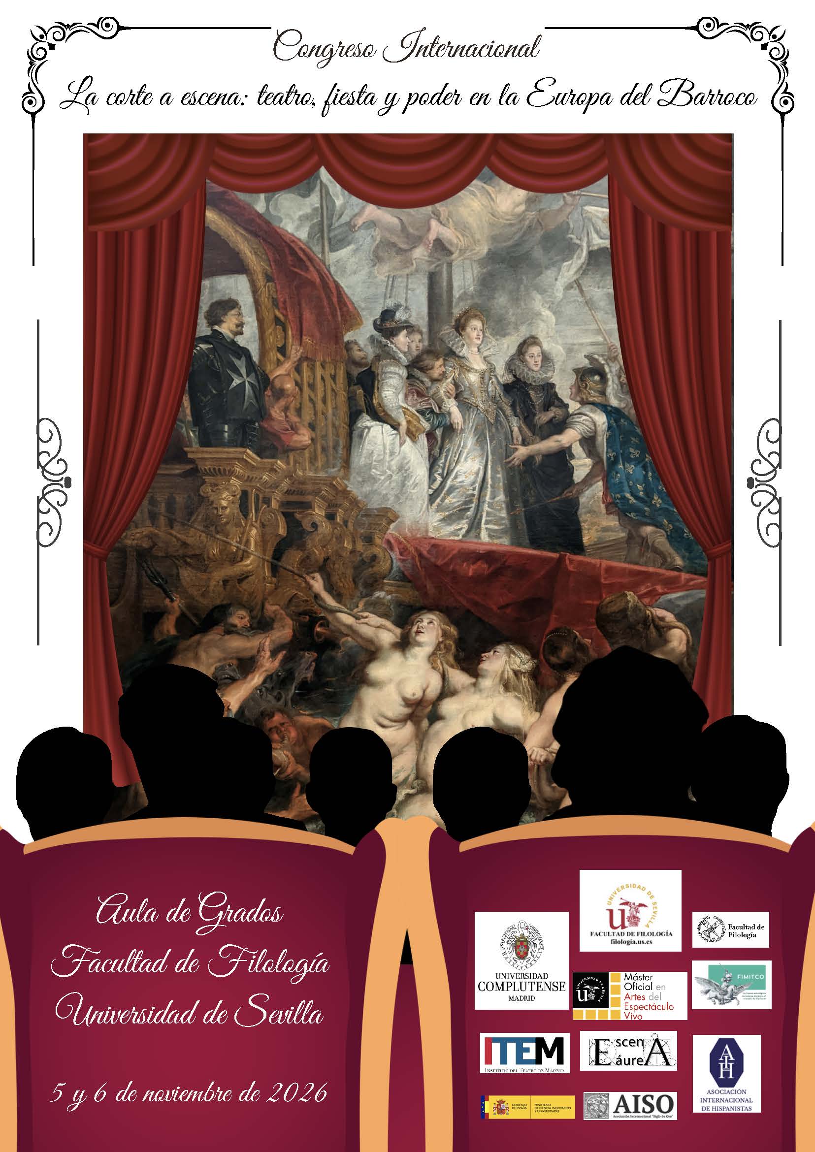 Cartel del Congreso Internacional La corte a escena: teatro, fiesta y poder en la Europa del Barroco