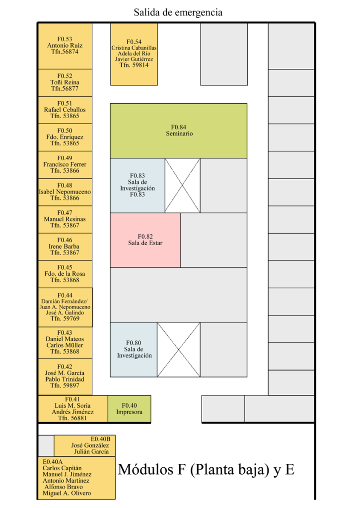 Plano de los despachos de la planta baja del módulo F