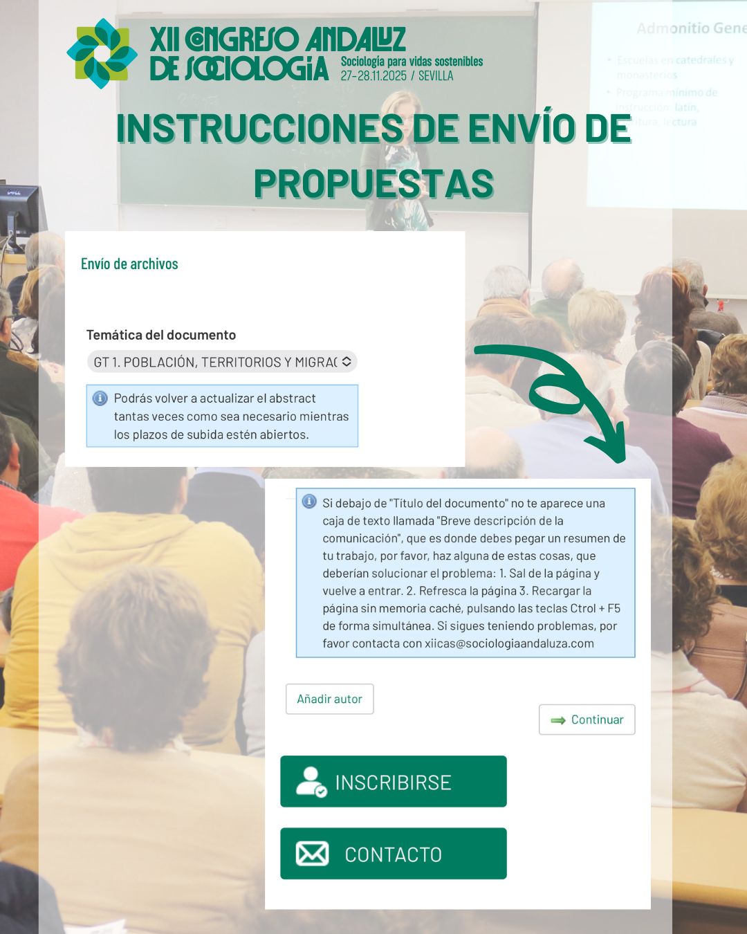 ¿Tienes problemas para subir el resumen de tu comunicación a la web del XII CAS?
