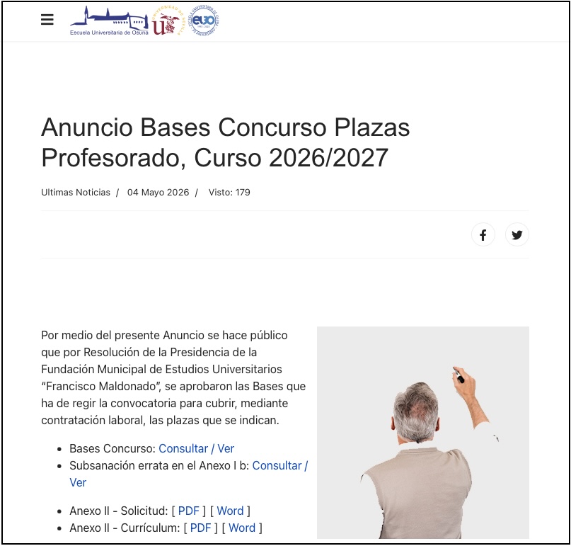 Convocatoria plazas profesorado C.U.Osuna 2026/27